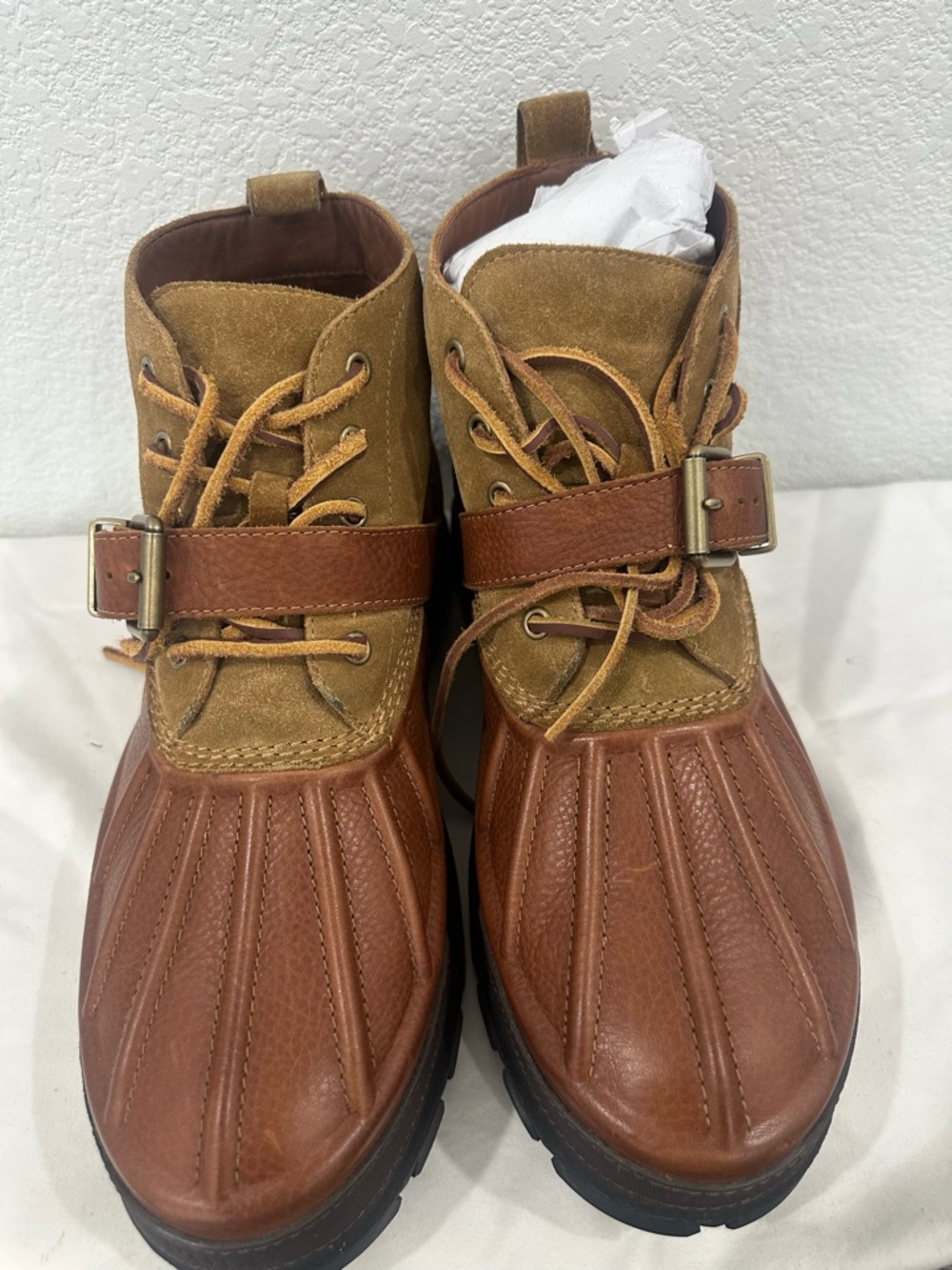 Polo Ralph Lauren Oslo Lace Buckle Boots Brown Leather Suede